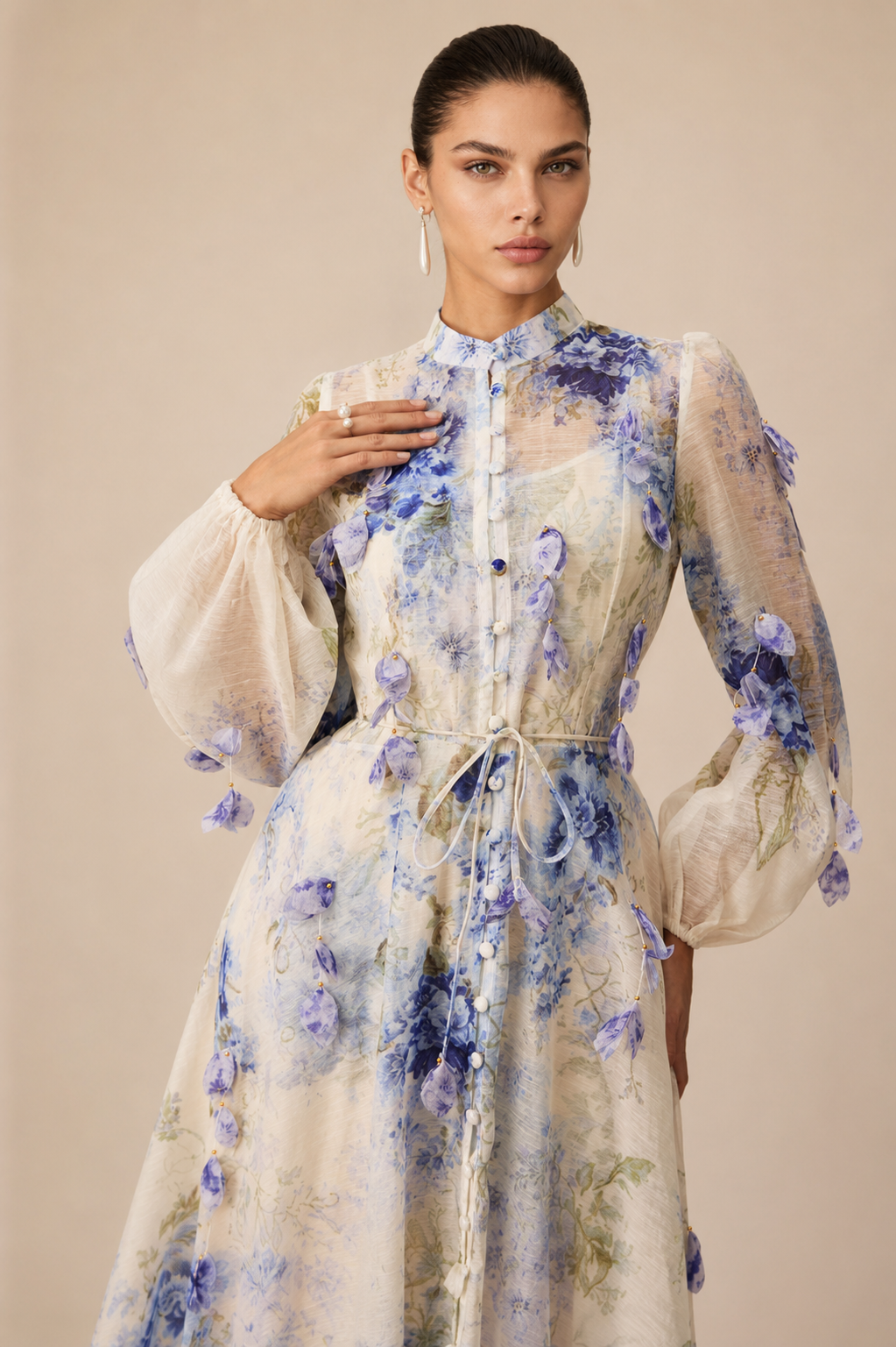 Blue Floral Belted Maxi Dress
