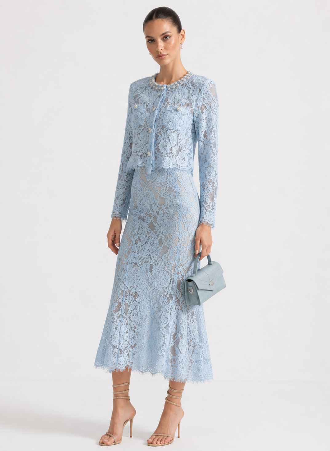 Diamond Embellished Lace Two-Piece Set