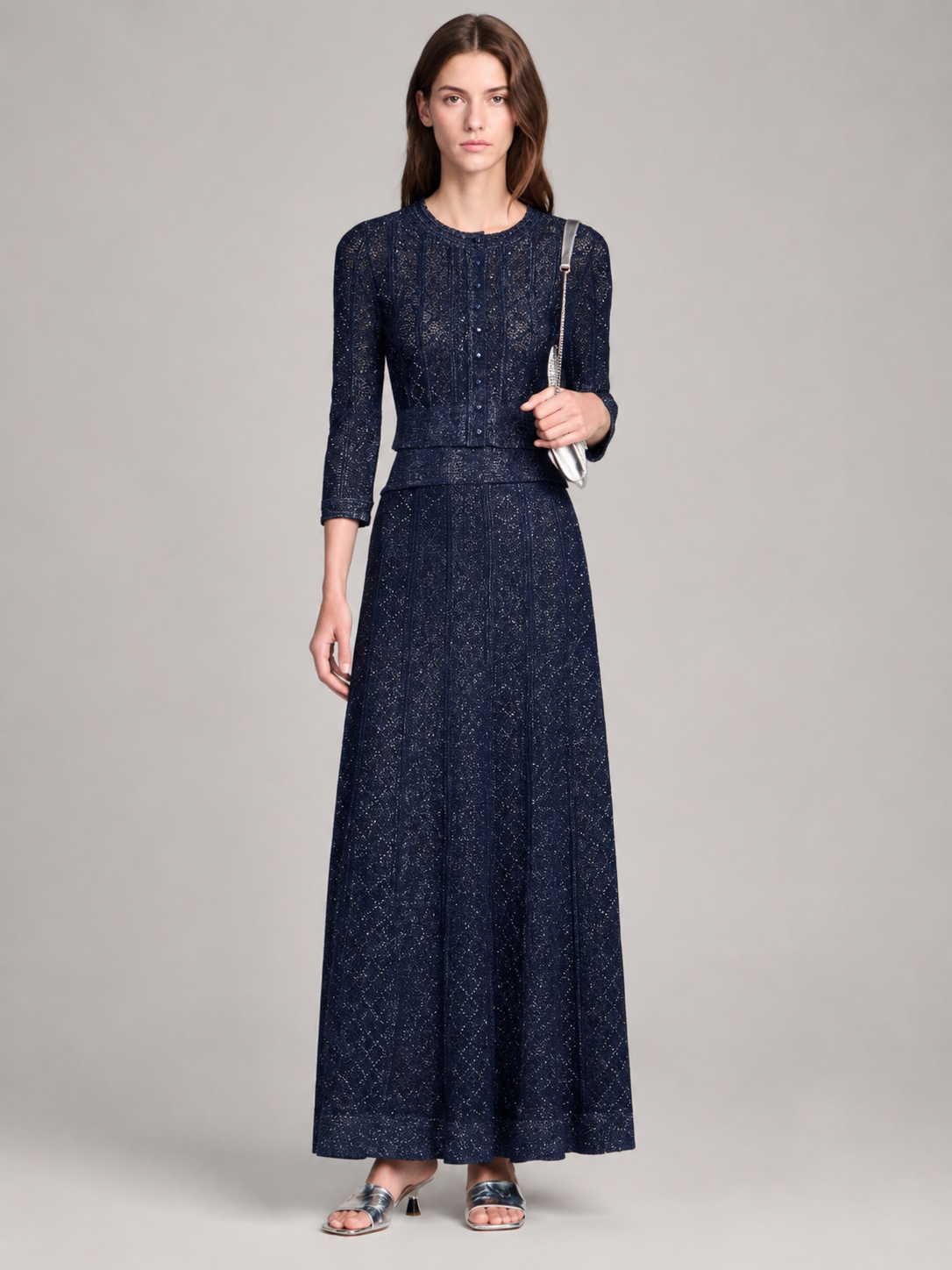 Rhinestone Knit Top & Maxi Skirt Set