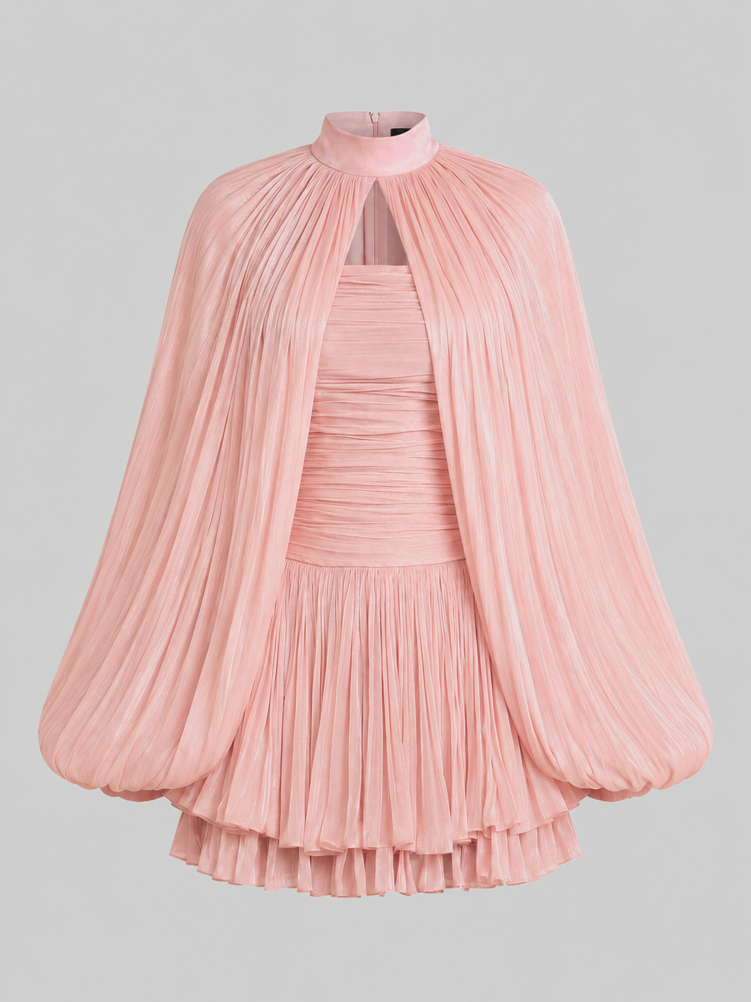 Pleated Balloon Sleeve Mini Dress