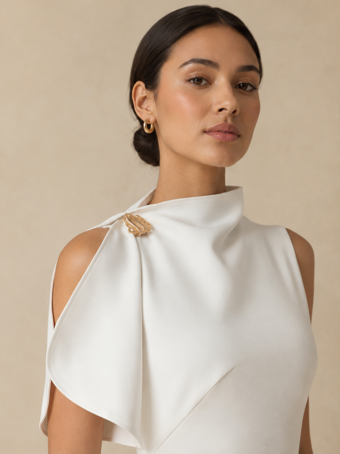 White Asymmetrical Flared Midi Dress