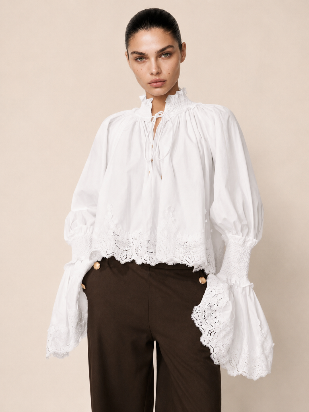 Lace Trim Sleeve Blouse