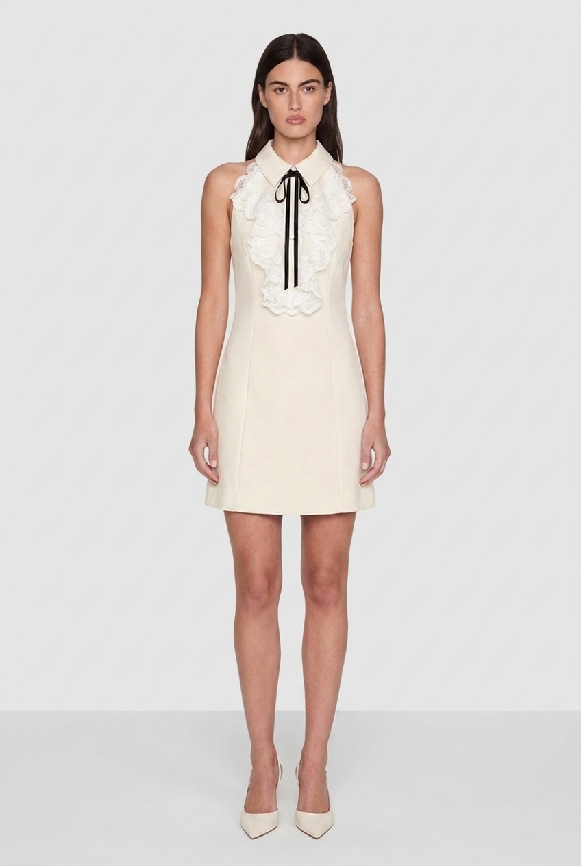 Lace-Bib Cotton A-Line Mini Dress
