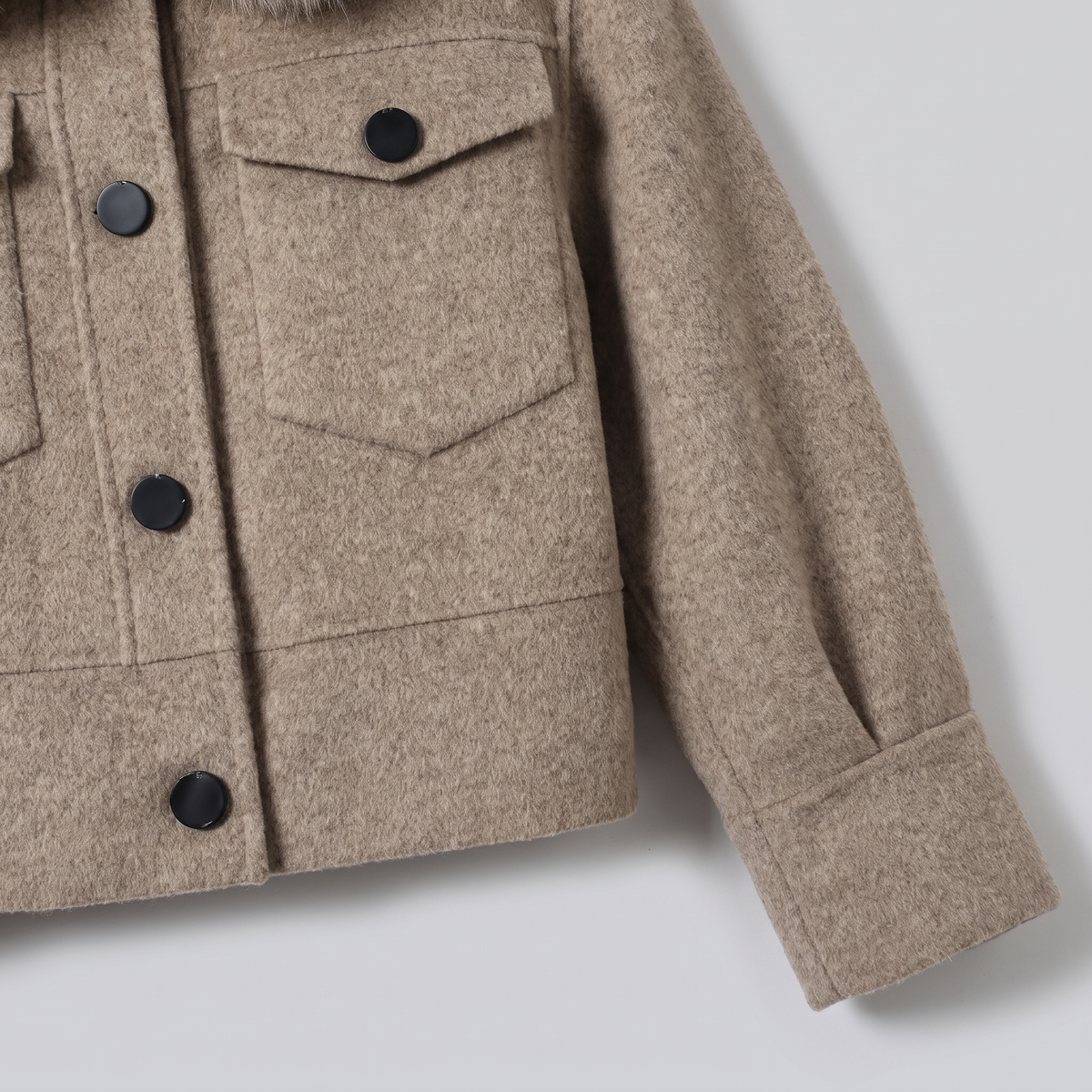 Detachable Fox-Fur Collar Cashmere Jacket