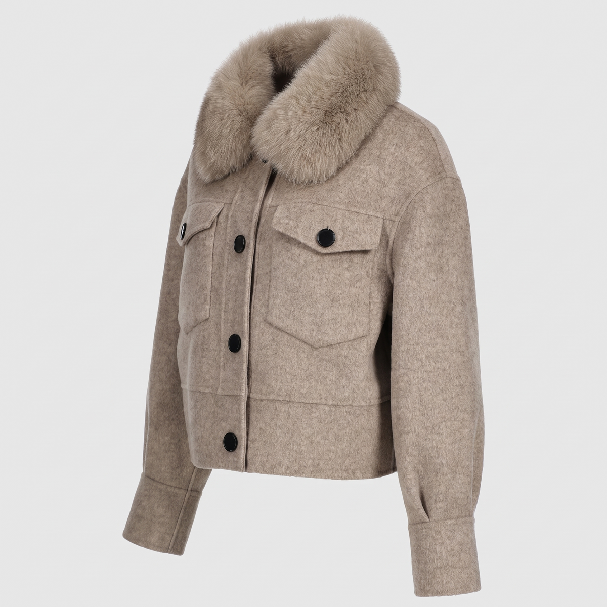 Detachable Fox-Fur Collar Cashmere Jacket