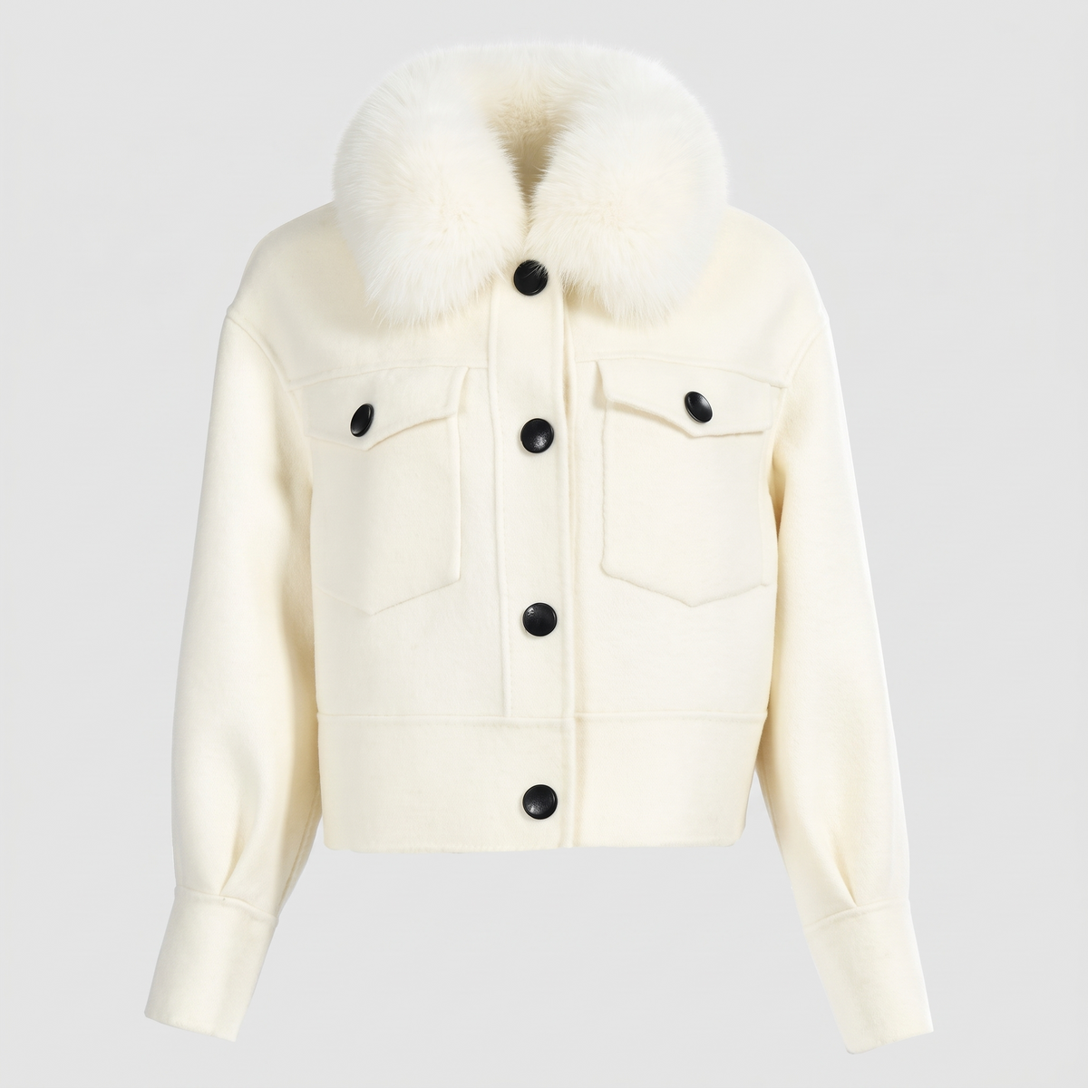 Detachable Fox-Fur Collar Cashmere Jacket