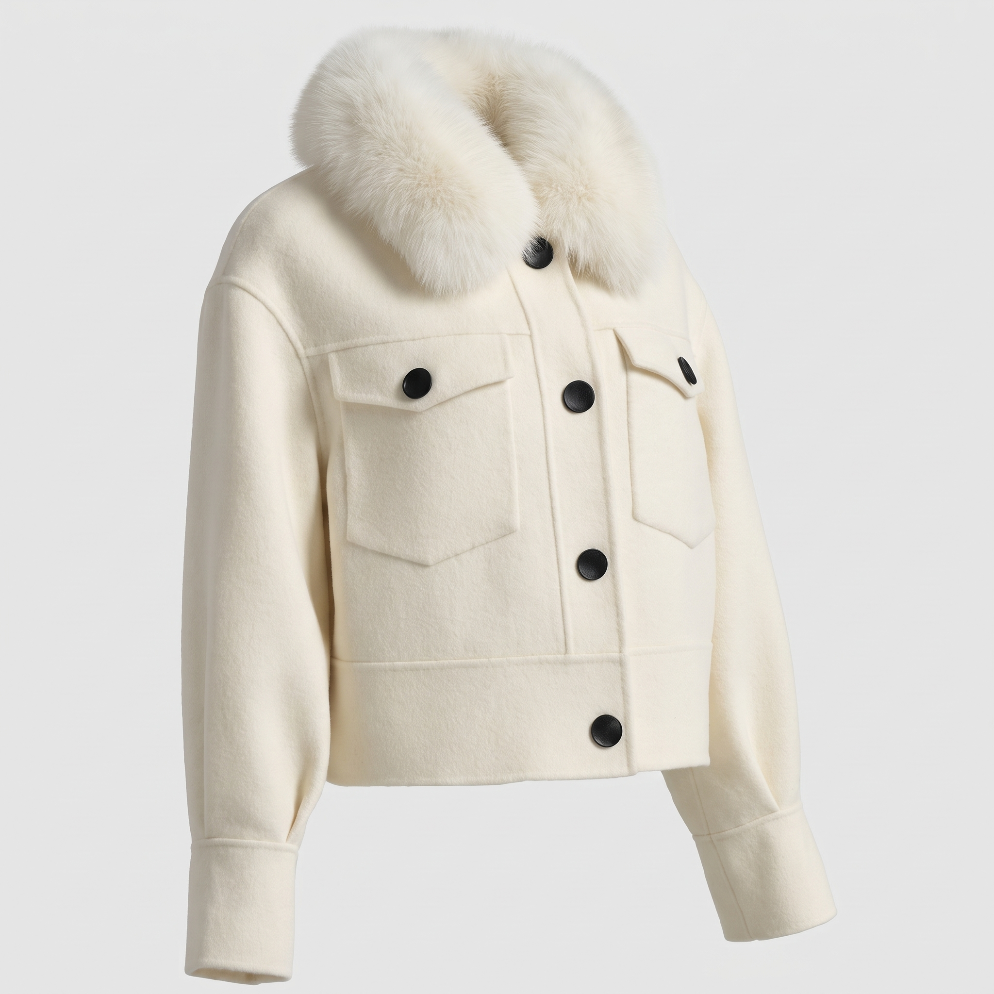 Detachable Fox-Fur Collar Cashmere Jacket
