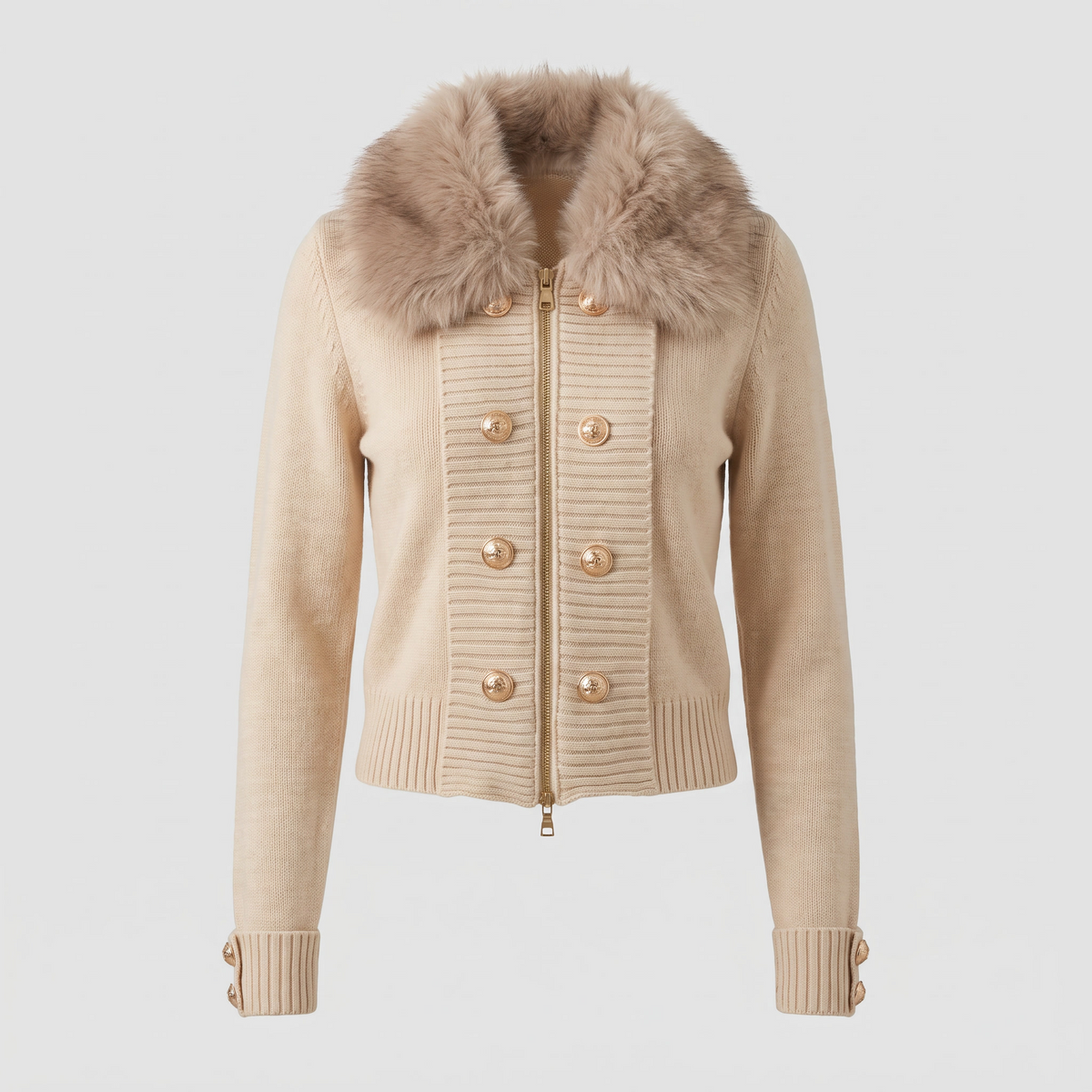 Faux Fur-Collar Viscose Cardigan