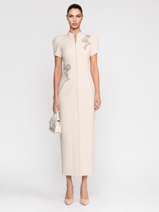Crystal Appliqué Midi Dress