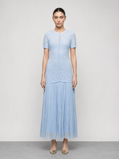 Pearl Embellished Midi Dress in white, front view