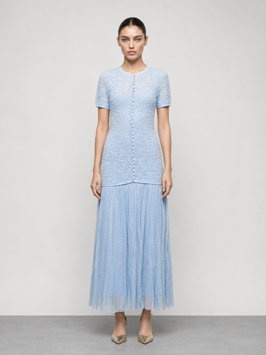 Pearl Embellished Midi Dress in white, front view