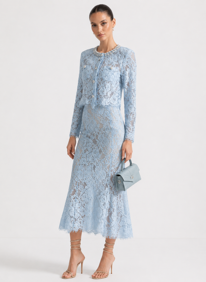 Diamond Embellished Lace Two-Piece Set