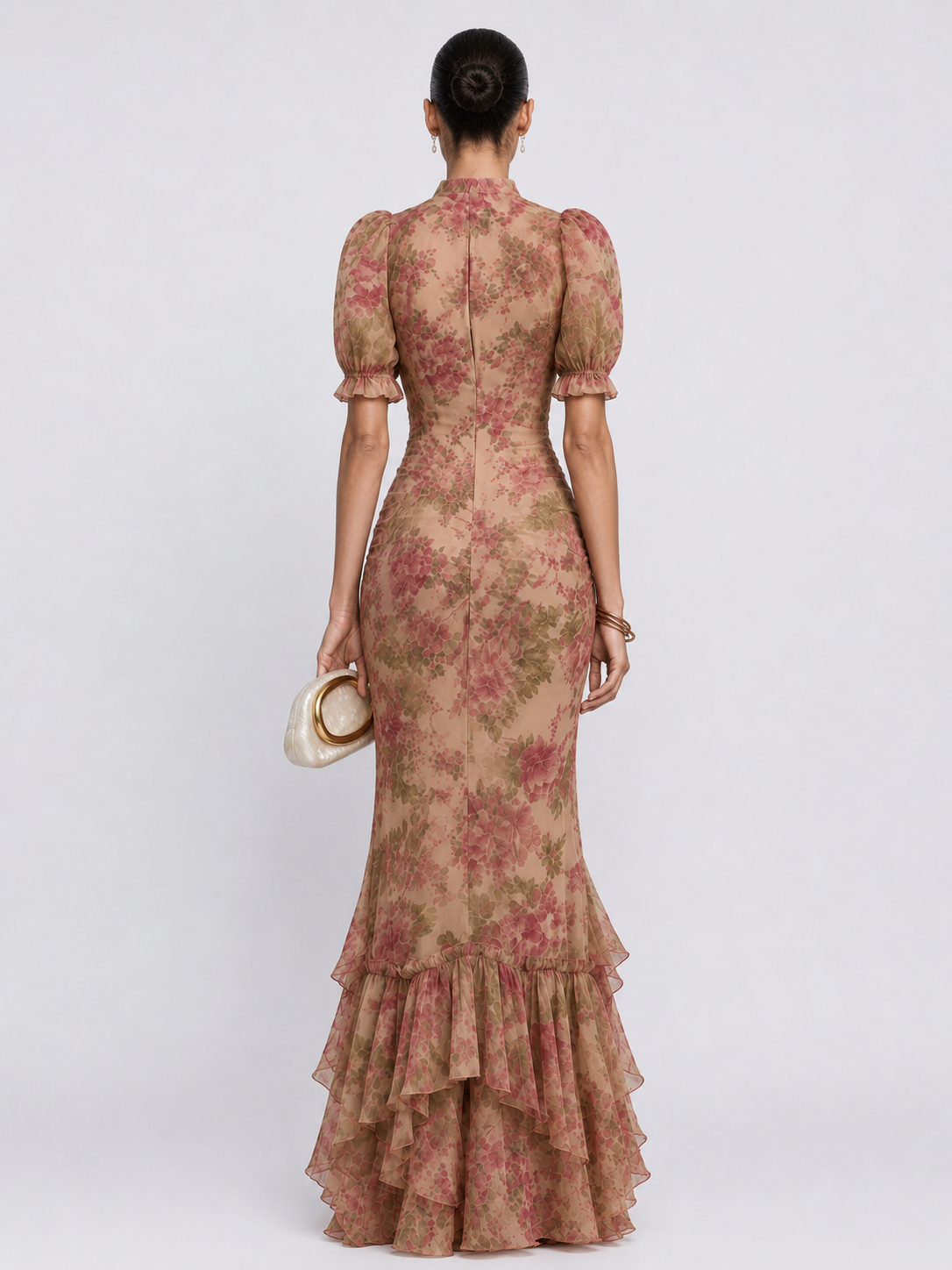 Vintage Rose Puff Sleeve Maxi Dress