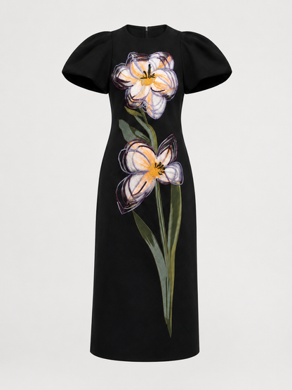 3D Floral Appliqué Maxi Dress