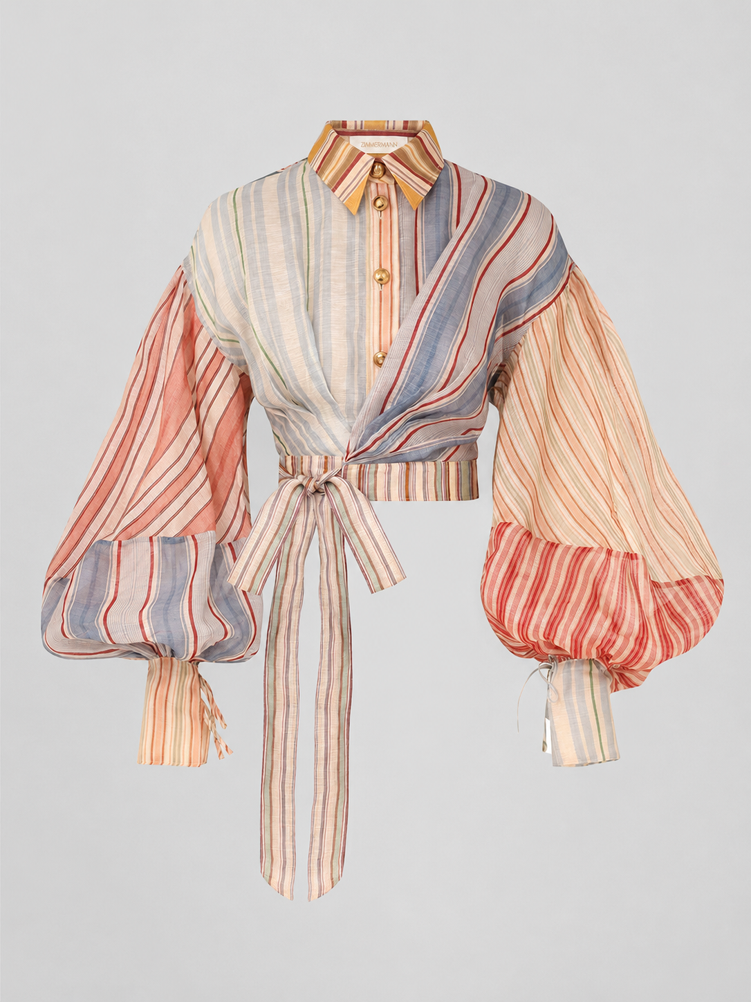 Striped Linen-Silk Cropped Blouse