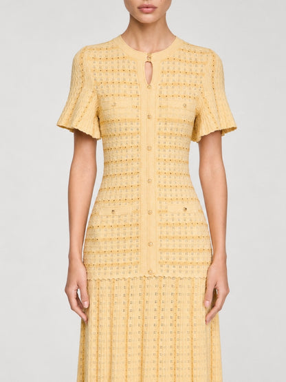 Shimmer Knit Pleated Midi Dress