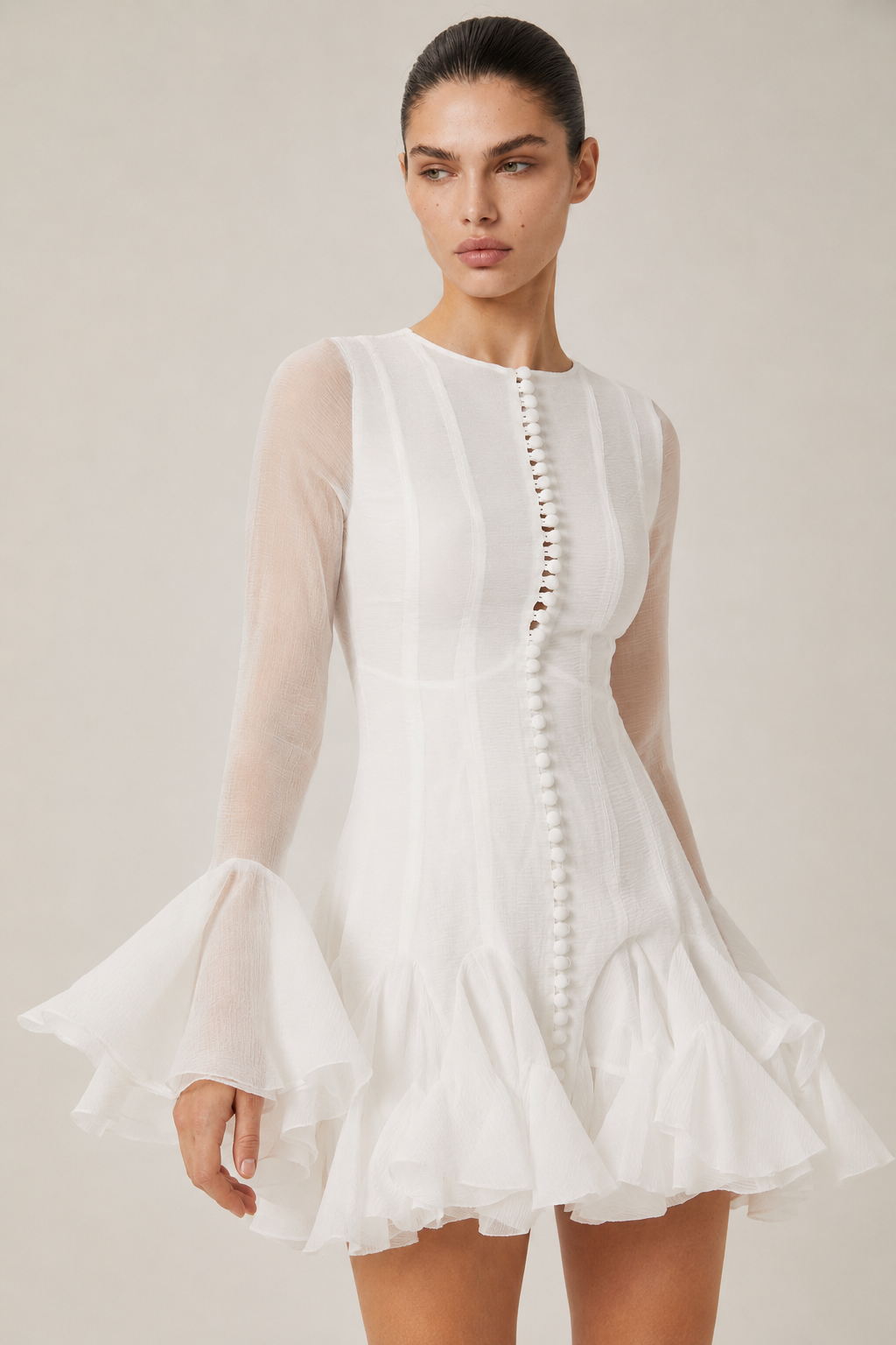 White Sheer Flared Mini Dress