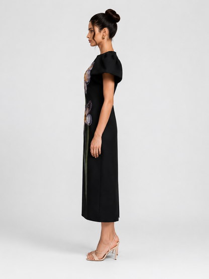 3D Floral Appliqué Maxi Dress