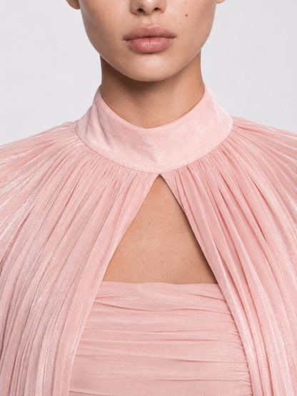 Pleated Balloon Sleeve Mini Dress