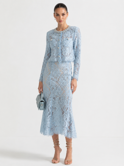 Diamond Embellished Lace Two-Piece Set