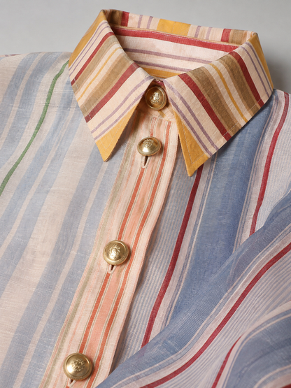 Striped Linen-Silk Cropped Blouse
