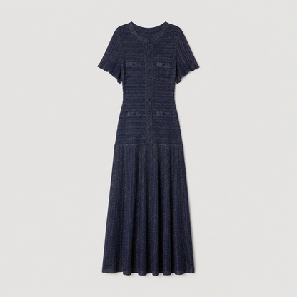 Shimmer Knit Pleated Midi Dress