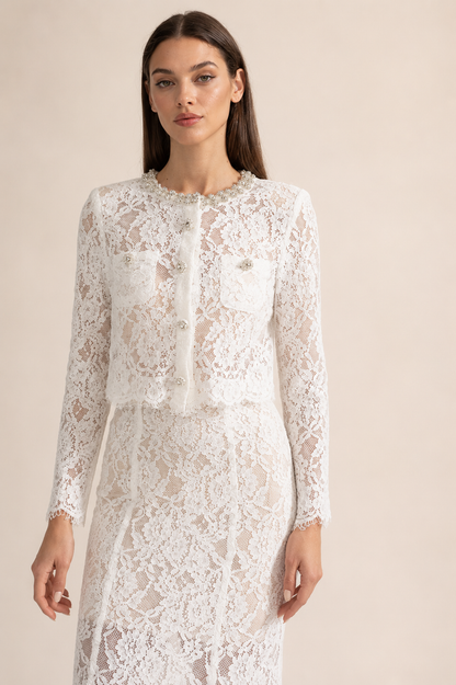 Diamond Embellished Lace Two-Piece Set