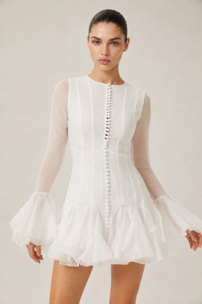 White Sheer Flared Mini Dress