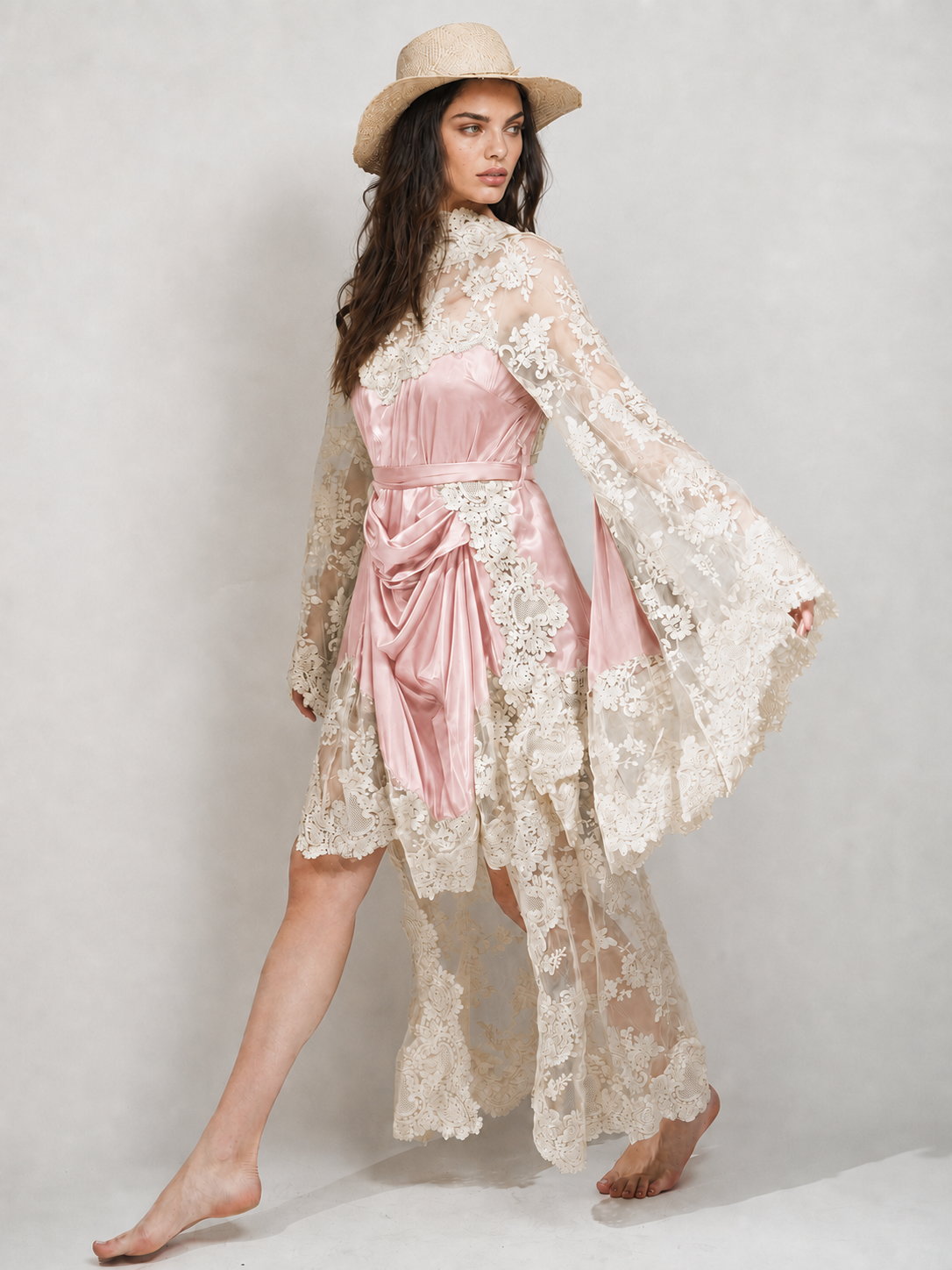Satin Panelled Lace Maxi Dress
