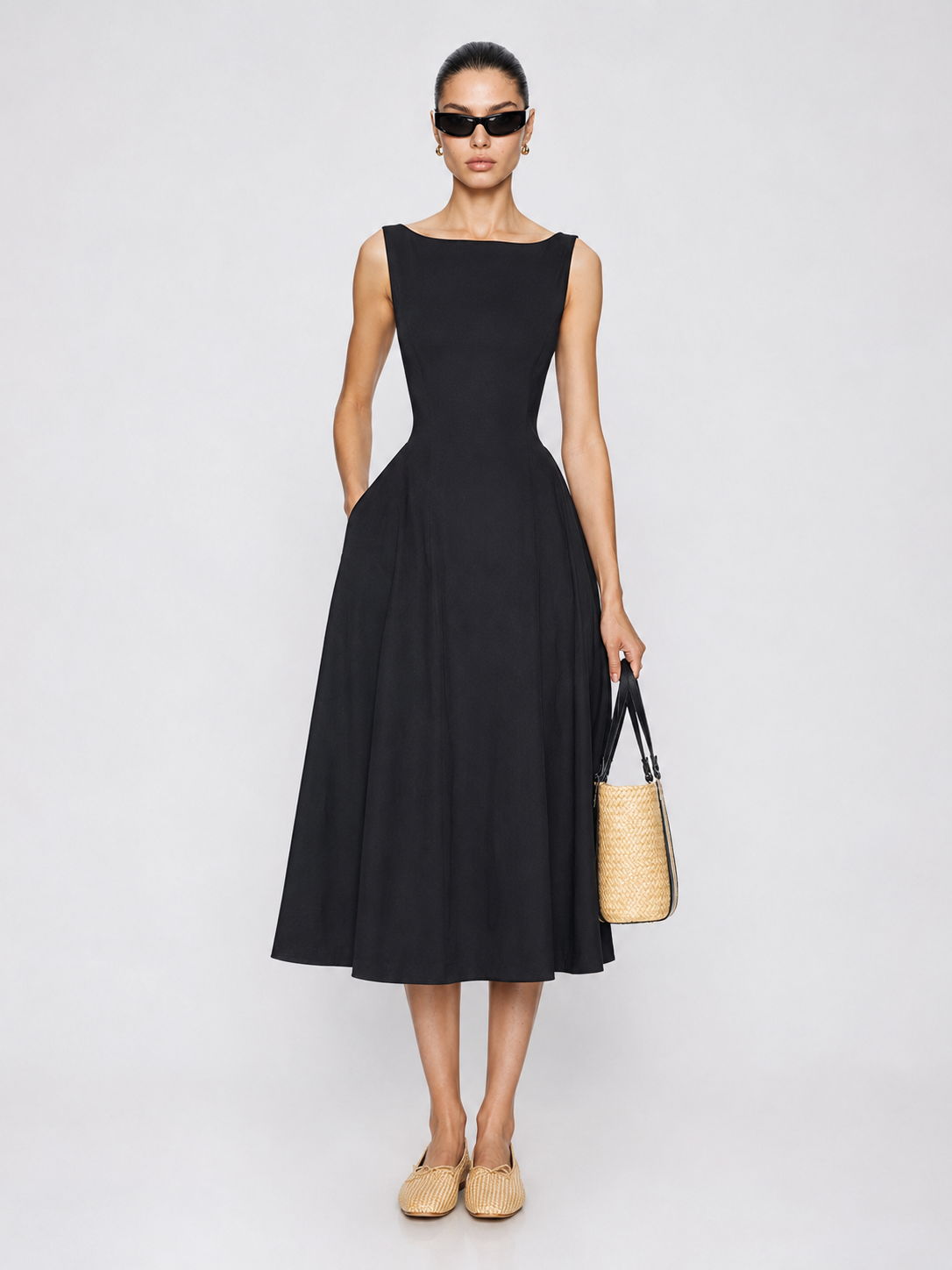 Structured Sleeveless Midi Dress