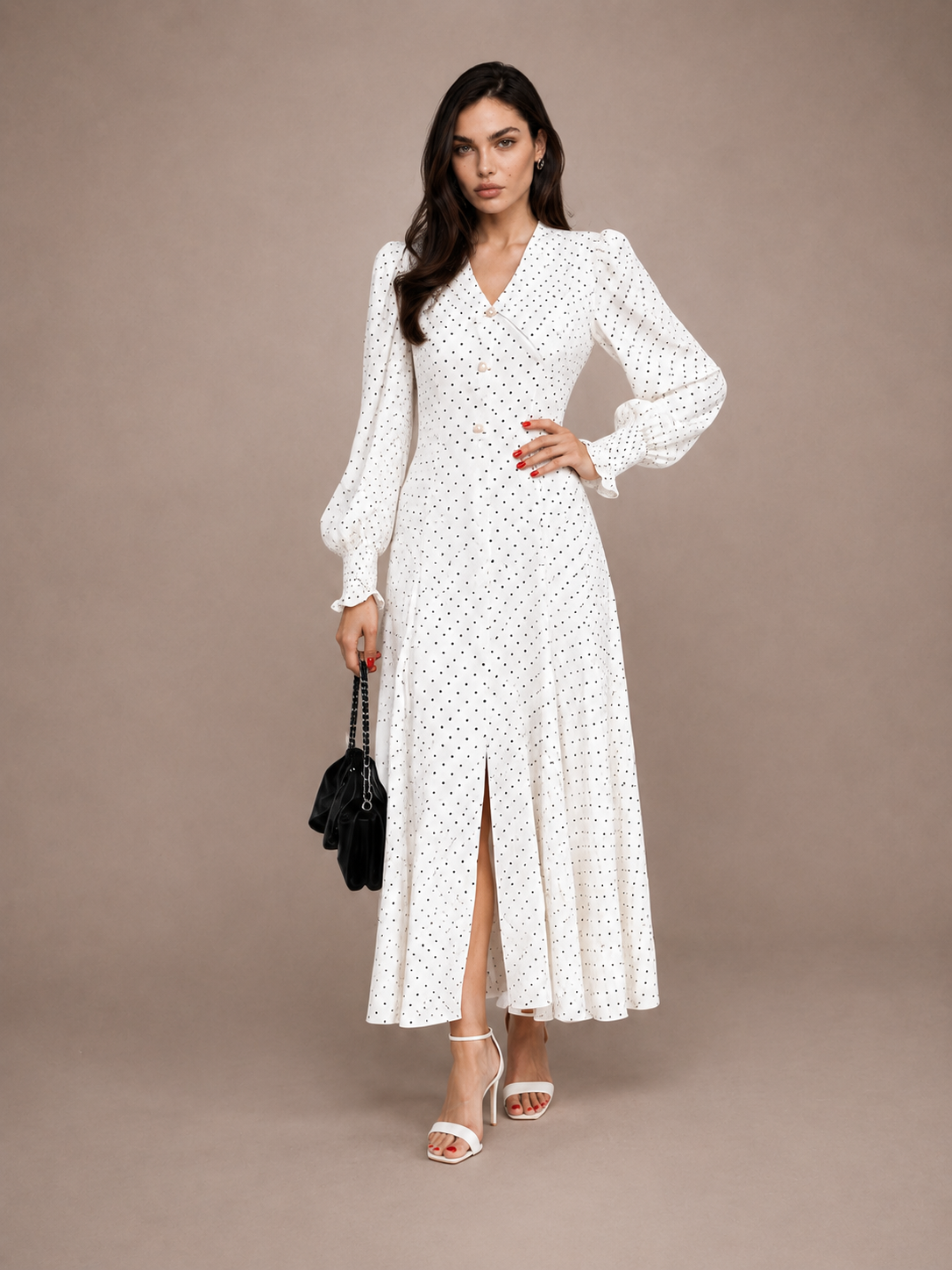 Polka Dot Collared Maxi Dress