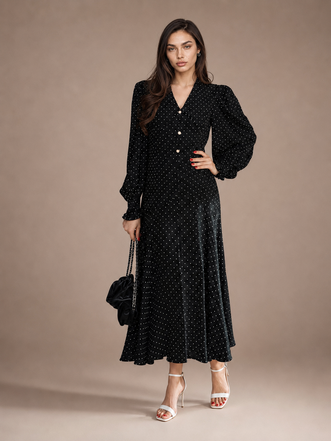 Polka Dot Collared Maxi Dress