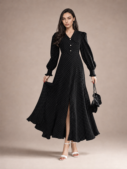 Polka Dot Collared Maxi Dress