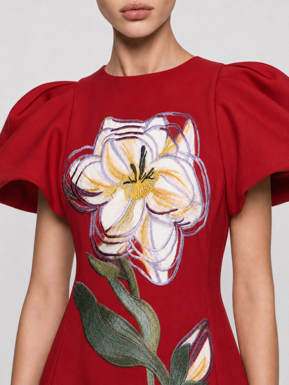 3D Floral Appliqué Maxi Dress