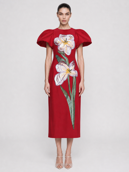 3D Floral Appliqué Maxi Dress