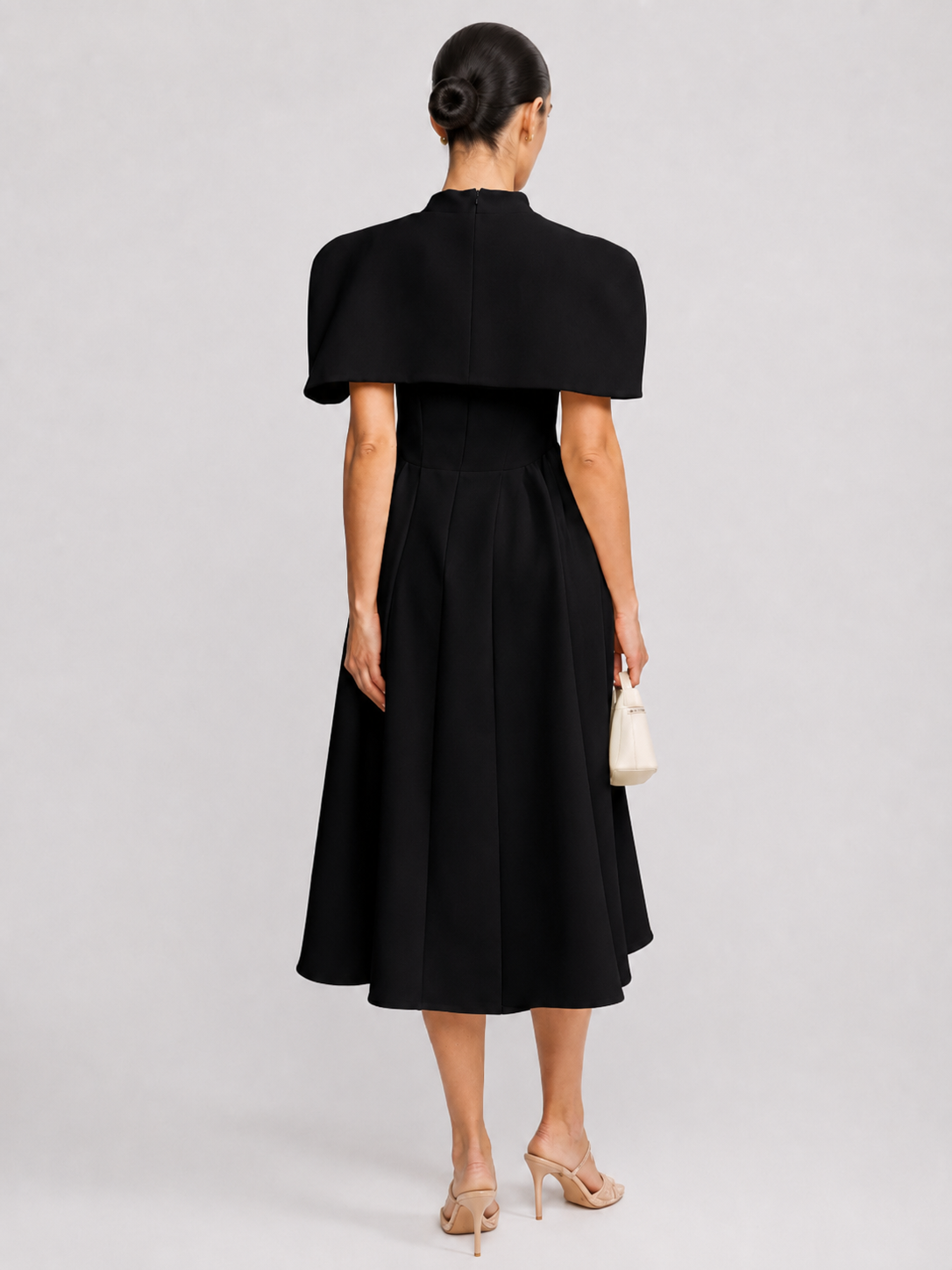 Cape Shoulder A-Line Midi Dress
