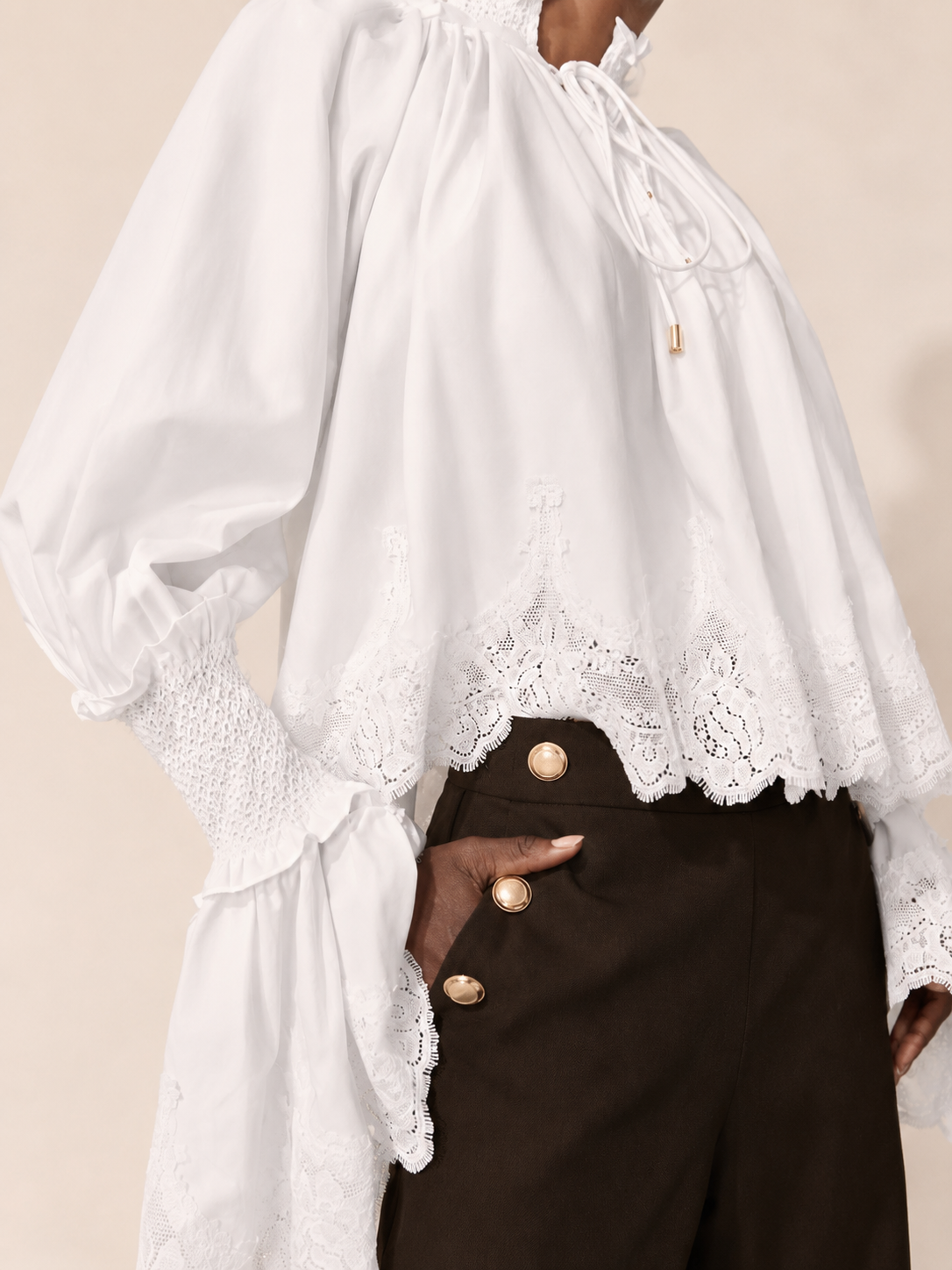 Lace Trim Sleeve Blouse