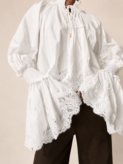 Lace Trim Sleeve Blouse