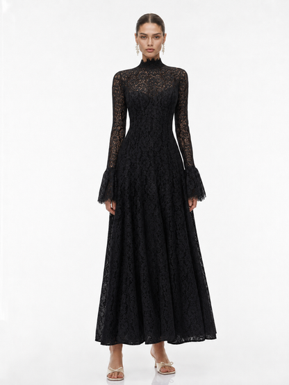 Mock Neck Floral Lace Maxi Dress