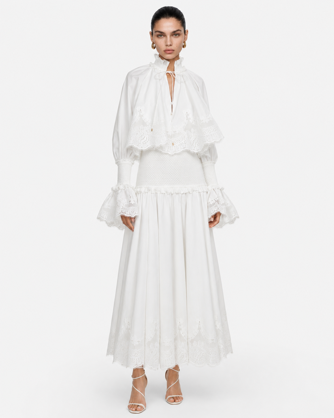 Broderie Trim Cotton Maxi Dress