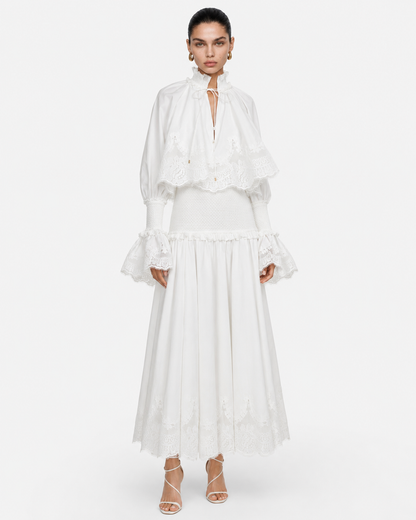 Broderie Trim Cotton Maxi Dress