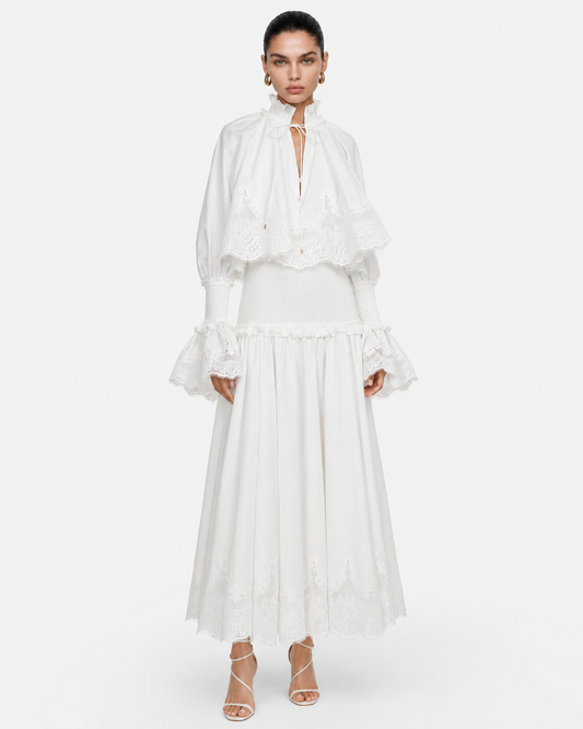 Broderie Trim Cotton Maxi Dress