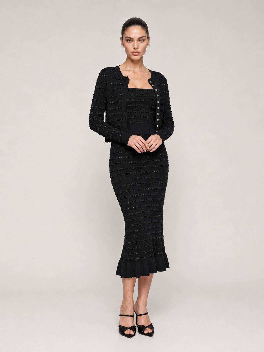 Knit Cardigan Three-Piece Set