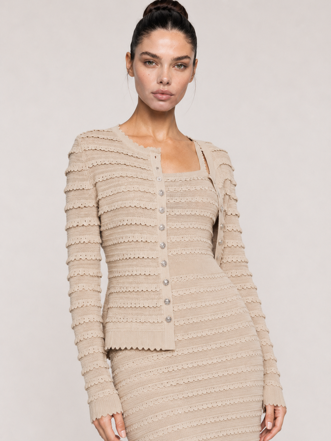 Knit Cardigan Three-Piece Set
