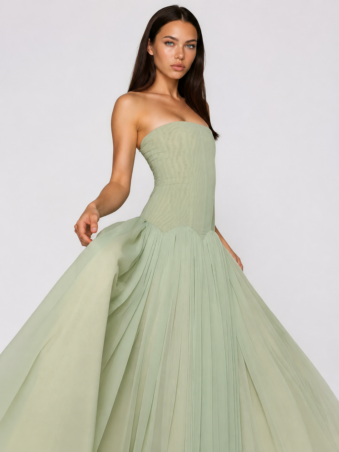 Sage Pleated Corset Maxi Dress