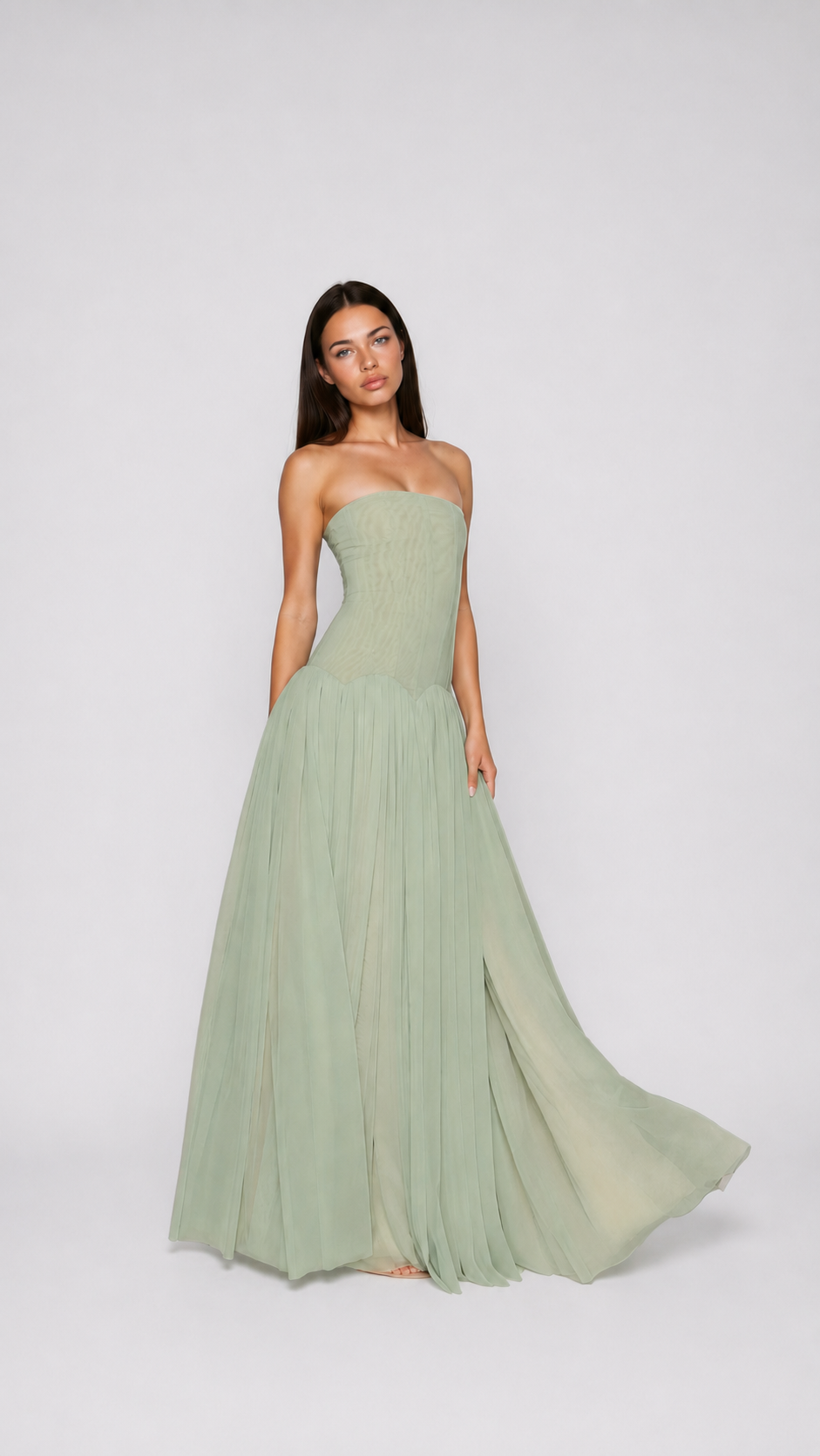 Sage Pleated Corset Maxi Dress