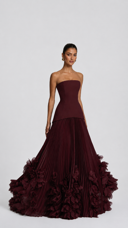 Cherry Strapless Floral Gown