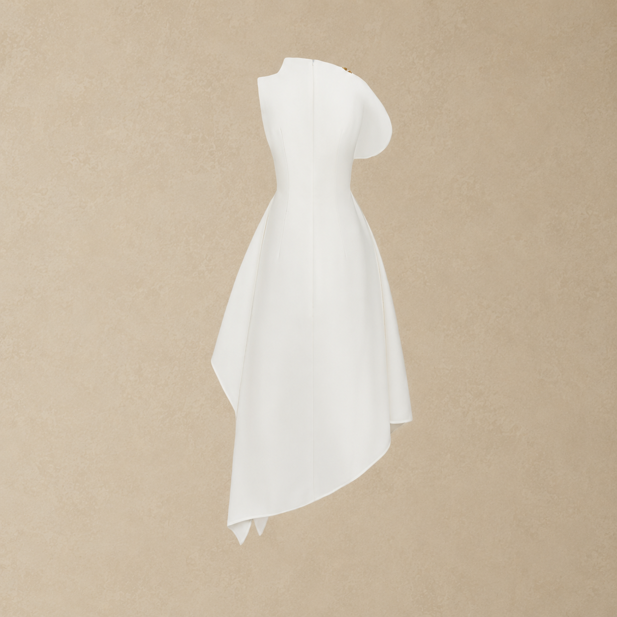 White Asymmetrical Flared Midi Dress