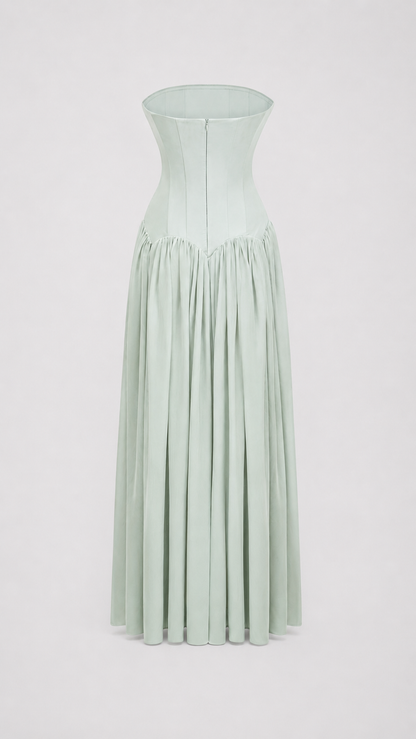 Sage Pleated Corset Maxi Dress