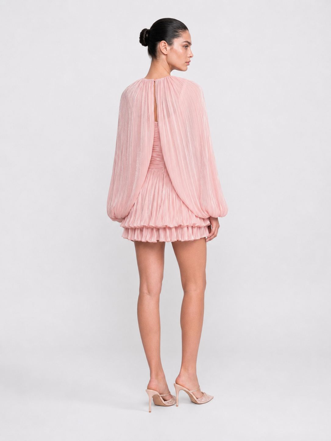Pleated Balloon Sleeve Mini Dress